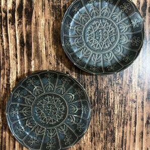 アラビア エキゾチック オリエンタル柄 サビ黒 14cm 小皿 2枚 和洋食器 オシャレ 美濃焼 磁器 カフェ風