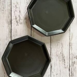 ドット八角中皿 19cm ブラック2枚 美濃焼 オシャレ 磁器 デザート皿