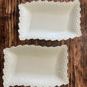 花柄角皿 24cm ツヤホワイト 2枚 洋食器 オシャレ カフェ風
