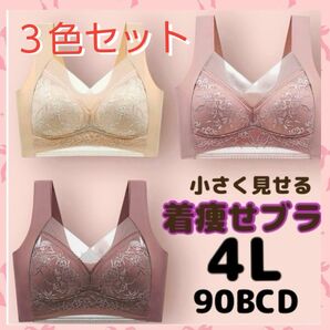 【着痩せブラ3色セット 4Lセット】胸を小さく見せるブラ ノンワイヤーブラ シームレスブラ