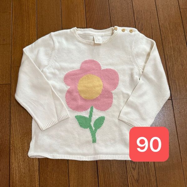 【美品・90】薄手ニット 春 花 女の子 長袖 サマーニット