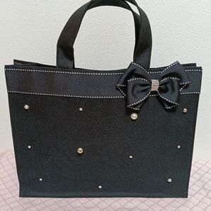 【価格の相談・値引き不可×】キラキラストーン付きリボン*きちんとバッグ(横長)