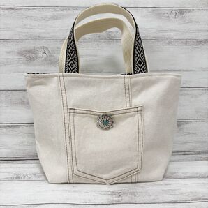 ハンドメイド 小さめトートバッグ ネイティブ デニム