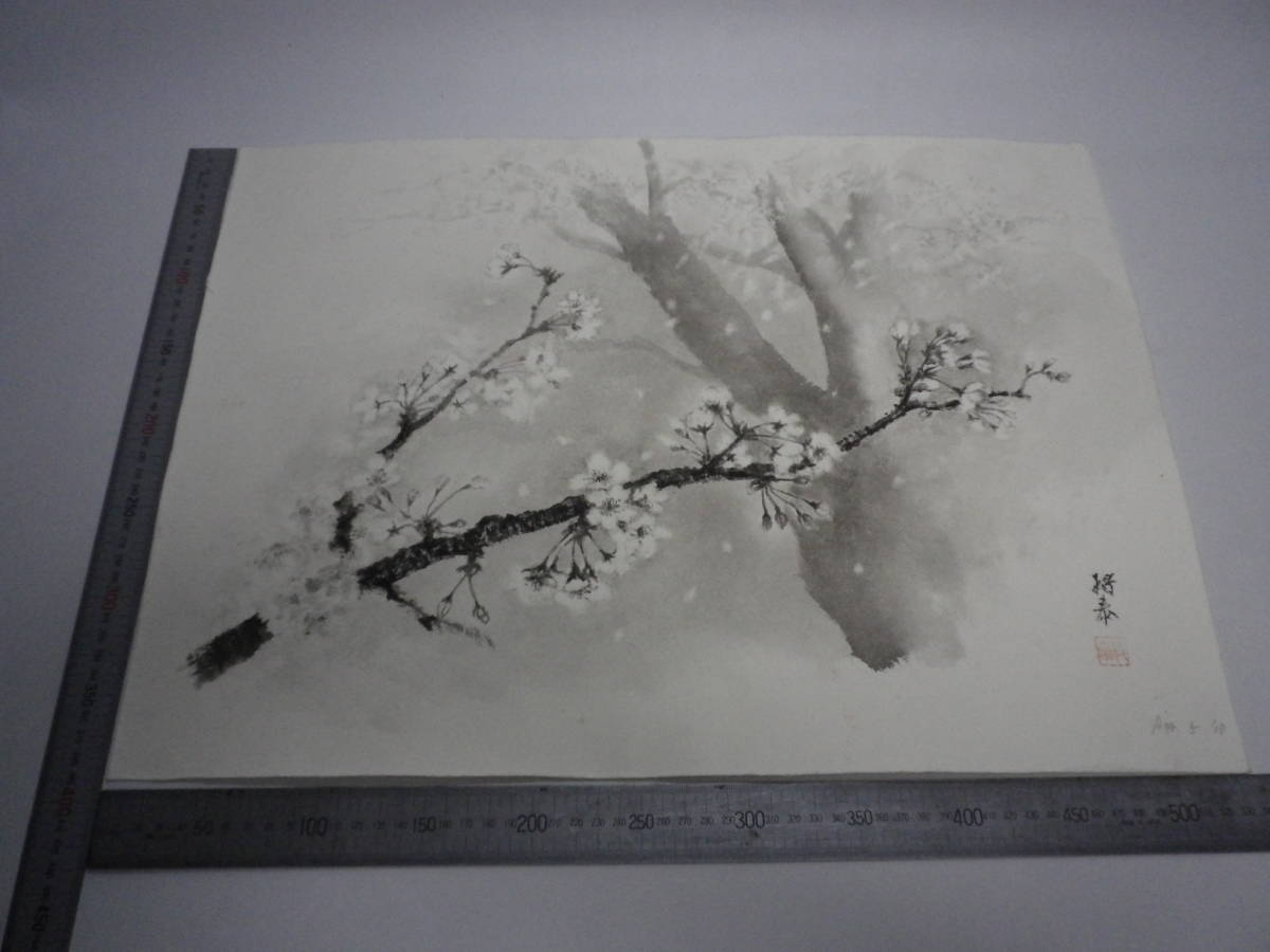 Sakura 2 ink painting [Masayasu Sakagauchi] Author's original painting Genuine P10 size Hahnemühle paper (aged storage item) [Free shipping] 00700208, Artwork, Painting, Ink painting