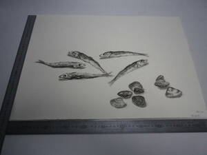 Art hand Auction ｢めざし･はまぐり｣水墨画【坂垣内 将泰】作者直筆原画｢真作｣P10号ハーネミューレ紙(経年保管品)【送料無料】00700234, 美術品, 絵画, 水墨画