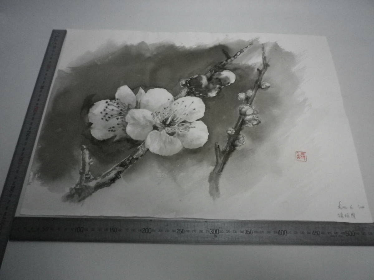 ｢桜 3 ~ 北山杉 2(裏表描画)｣水墨画【坂垣内 将泰】作者直筆原画｢真作｣P10号ハーネミューレ紙(経年保管品)【送料無料】00700240, 美術品, 絵画, 水墨画