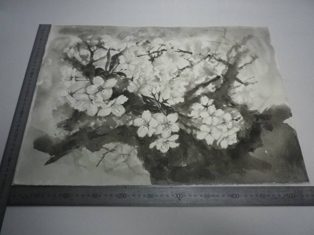 Sakura 4 ~ Fleurs (Dessin des deux côtés) Peinture à l'encre [Masayasu Sakagauchi] Peinture originale de l'auteur Papier Hahnemühle authentique au format P10 (article de stockage vieilli) [Livraison gratuite] 00700248, Ouvrages d'art, Peinture, Peinture à l'encre