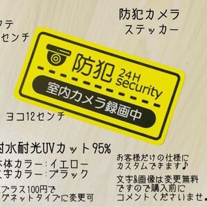 防犯カメラステッカー イエロー 6×12 ハンドメイド