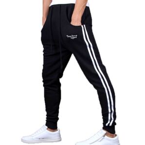 ブラック スウェット メンズ 2本ライン パンツ Top here Sports