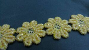 △(NH022)人気の定番柄！ゴールドの小花ケミカルレース(1m～)