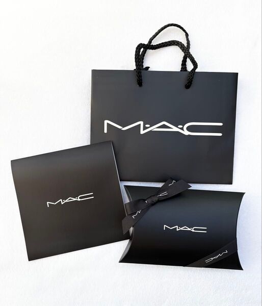 MAC ボックス ピローケース リボン ショッパー コスメ プレゼント 箱 コスメ メイク デパコス ブランド ロゴ ブラック 黒