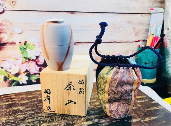 茶道具 備前焼火襷文茶入 木村陶峰作 備前火襷焼肩衝茶入