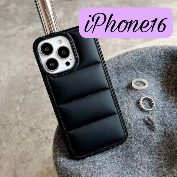 iPhoneケース 黒 ブラック 韓国 ダウンジャケット スマホケース iPhone16 もこもこ ふわふわ アウトドア