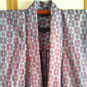 市松に花柄 単の着物