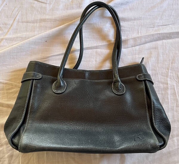 横浜 元町 Kitamura キタムラ ハンドバッグ トート 厚手 レザー 黒 中古品