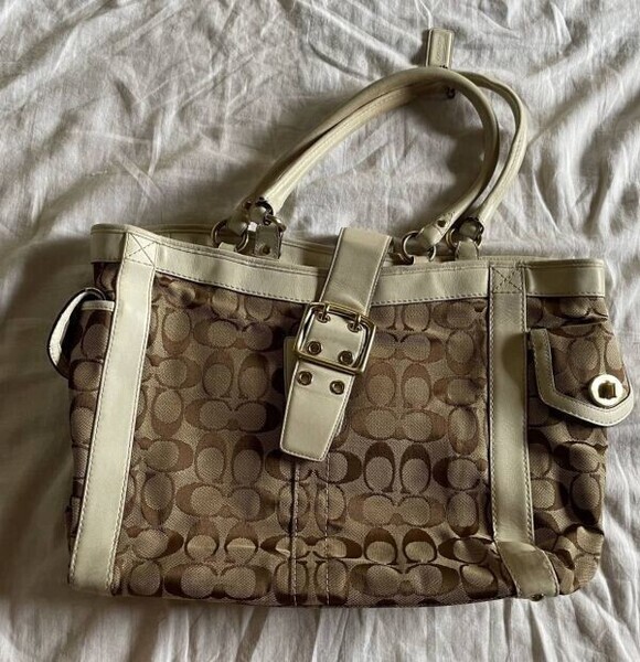 COACH 切り替え 白 レザー 定番 コーチ ハンドバック レディース