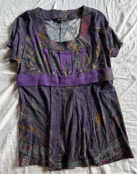 エトロ ETRO 長袖カットソー サイズ42 M パープル レディース クルーネック/ペイズリー柄 高級タイプ