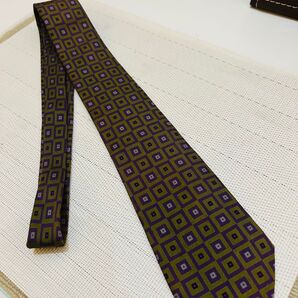【美品】BALENCIAGA バレンシアガ シルク ネクタイ 総柄 イタリア製 グリーンパープル系