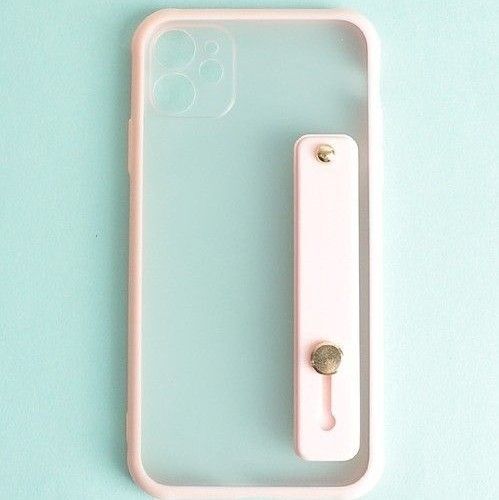 シンプル クリアバンド カラーフレーム ストラップ付き ピンク IPHONE スマホケース 新品