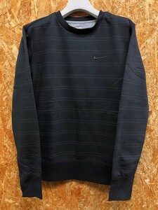 NIKE the athletic dept. ナイキ Sサイズ メンズ カットソー 裏起毛 ボーダー ロゴ刺繍 丸首 半袖 綿×ポリエステル チャコールグレー系