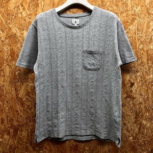 TK TAKEO KIKUCHI タケオキクチ サイズ2 メンズ Tシャツ ジャカードケーブル柄 丸首 胸ポケット付き カットソー 半袖 ヘザーグレー 杢灰色