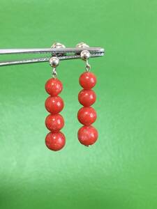 PT850 K14WG red .. coral earrings 
