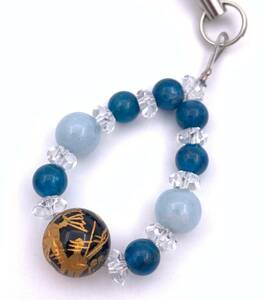  natural stone onyx gold carving blue dragon & apatite & aquamarine. strap 