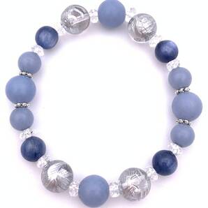 風水四神!天然石銀彫り水晶&カヤナイト&エンジェライトのブレスレット