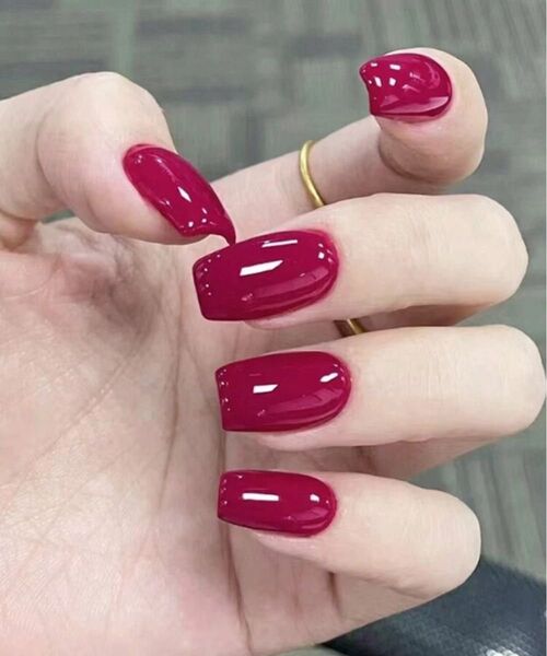 ★ネイルチップまとめ買い大歓迎★ダークレッド ネイルチップ 24個入り