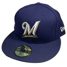 New Era ニューエラ 59FIFTY MLB ミルウォーキー ブルワーズ Mロゴ ベースボールキャップ（ダークネイビー）(7 1/4 57.7cm) [並行輸入品]_画像2