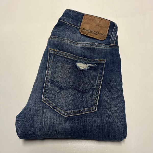 AMERICAN EAGLE OUTFITTERS アメリカンイーグルスリムストレートストレッチジーンズ ダメージ W28 L30