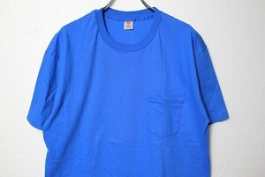 デッドストック 90's henes ヘインズ 半袖 ポケットTシャツ(Ｌ) 青 ポケＴ 無地 ソリッドカラー 90年代