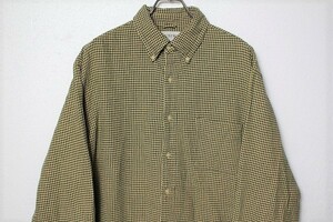 90's Jクルー ギンガムチェック コットン ネルシャツ (Ｍ) タン×濃緑系 ボタンダウン 90年代 旧タグ オールド J.CREW 長袖