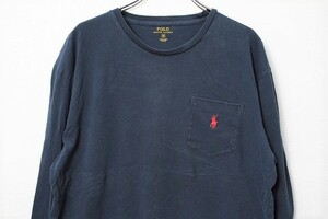 ポロラルフローレン クルーネック コットン ポケット付き Tシャツ 紺 (M) ポケT ネイビー ロンT 長袖 POLORALPHLAUREN