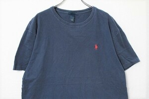 00's ポロラルフローレン クルーネック コットン 半袖 Tシャツ 紺 (Ｌ) ネイビー 00年代 旧タグ POLO RALPH LAUREN