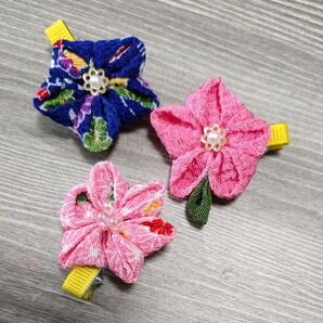 22 つまみ細工 ベビークリップ3点セット 訳あり 髪飾り ハンドメイド 卒業式