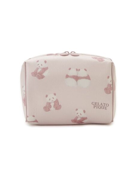 【新品未使用】gelato pique パンダ 総柄 スクエアポーチ ピンク