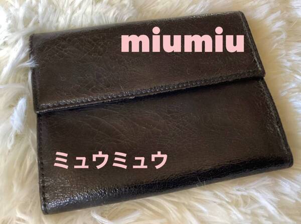 miumius◆ミュウミュウ 二つ折り財布 黒レザー 本革 ブラック 日本未入荷