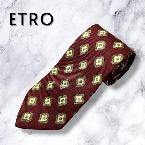 【極美品・送料無料】ETRO エトロ ネクタイ 小紋柄 総柄 シルク イタリア製 ワインレッド レギュラータイ
