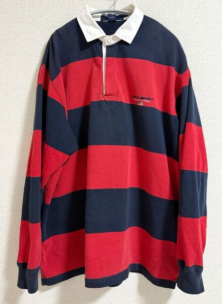 POLO SPORT Ralph Lauren ボーダーラガーシャツ L 赤紺/ カンタベリー バーバリアン ポロスポーツ ラグビー部 ユニフォーム 大学 高校