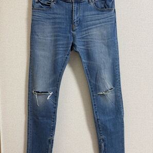 SHIPS JET BLUE スキニーフィットダメージジーンズ 裾ジップ M