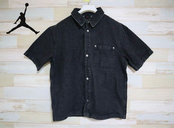 新品 L(USサイズ) NIKE ナイキ ジョーダン デニム 半袖シャツ JORDAN DENIM TOP ブラックデニム 半袖シャツ ビンテージ加工