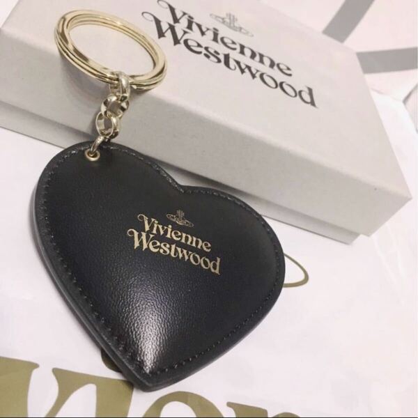 送料込●新品●元箱付 価-23100円 Vivienne Westwood キーリング② 本牛革レザーハート チャーム 黒ヴィヴィアンウエストウッド ビビアン