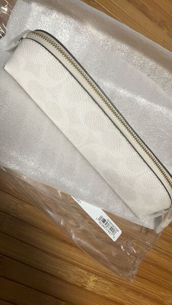 送料込●新品●価17600円 COACH ホワイト/チョークB ペンシルケース シグネチャー キャンバス ペンケース 小物ポーチ コーチ