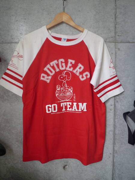 【レア】70s~80s USA製 ARTEX Snoopy スヌーピー RUTGERS GO TEAM フットボールラグランシャツ Tシャツ アルテックス アーテックス