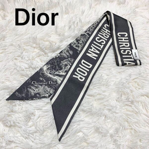 Christian Dior ミッツァ クリスチャンディオール トワル ドゥ ジュイ ソヴァージュ リボンスカーフ シルク100 動物 アニマル