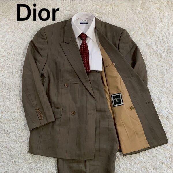 Christian Dior MONSIEUR クリスチャンディオールムッシュ スーツ セットアップ ダブル ブラウングレー ストライプ テーラードジャケット