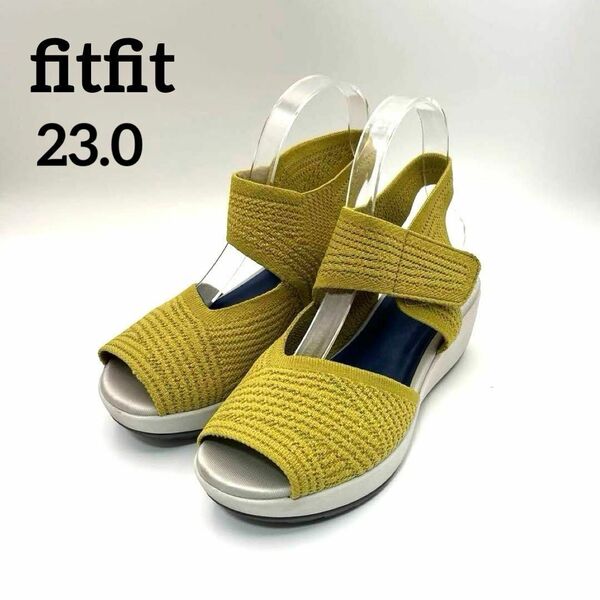訳あり美品★フィットフィット 厚底サンダル メッシュ 23.0 イエロー fitfit アンクルストラップ ベルクロ マジックテープ