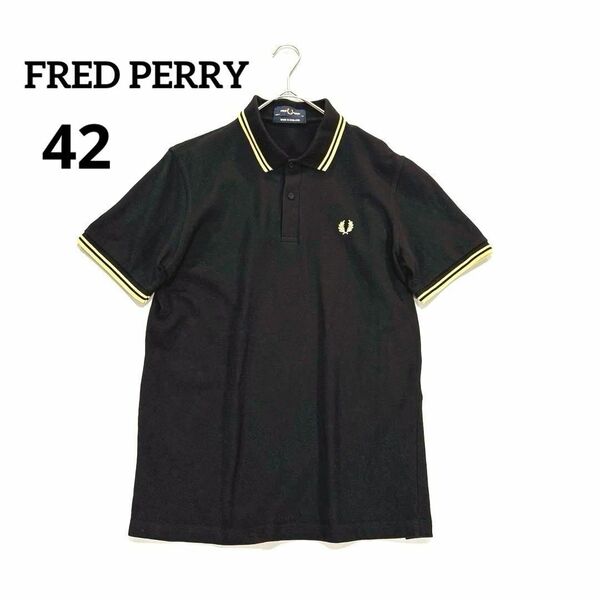 美品★フレッドペリー M12 イングランド製 ブラック ゴールド42 半袖ポロ FRED PERRY 大きいサイズ
