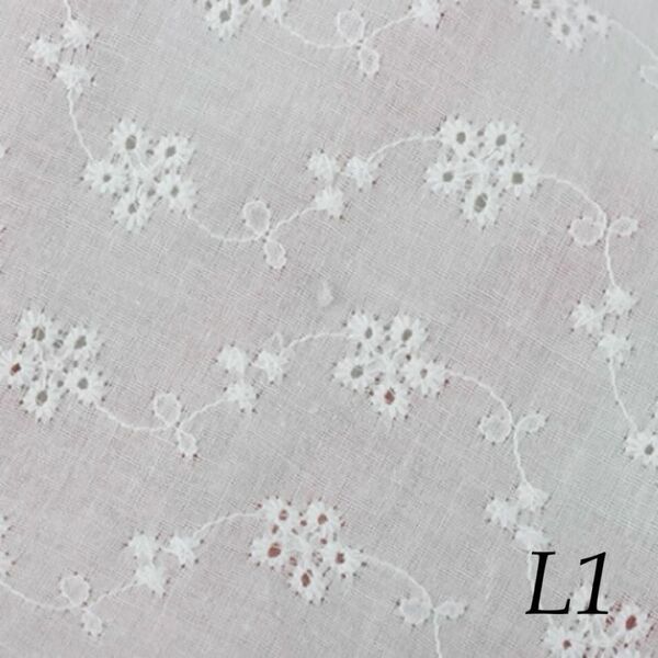 L1 コットン100% 花柄刺繍 レース生地 ホワイト 幅1.35m 長さ1m